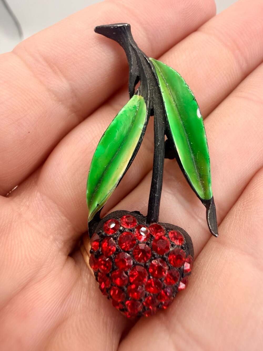 Jonette Jewelry Cherry Rhinestone Enamel Brooch